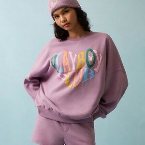 Playboy By PacSun Purple Club Crew Neck Sweatshirt